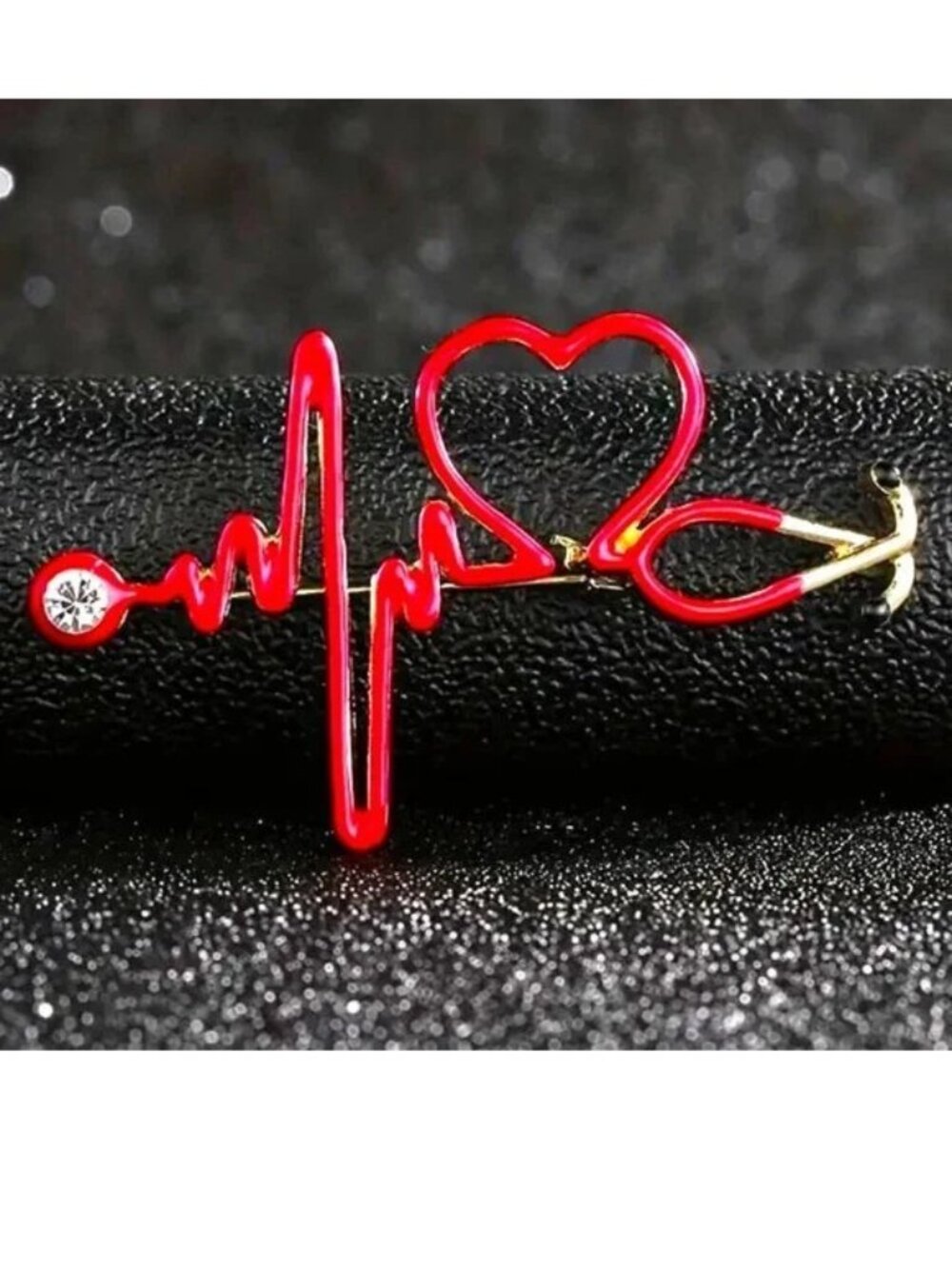 Nurse Brooch Red Medical Heartbeat Enamel Lifeline Pin Dr Stethoscope Stylish